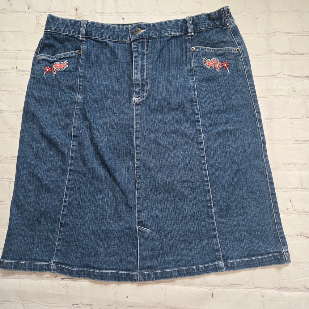 VTG y2k Sag Harbor Denim paisley Embroidered midi skirt Lg whimsigoth cottage
